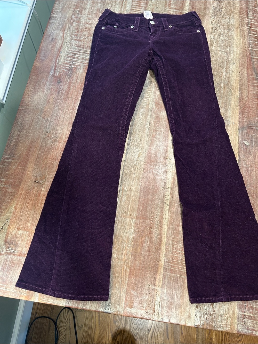 True Religion Plum Purple Low Rise Flap Flare Corduroys